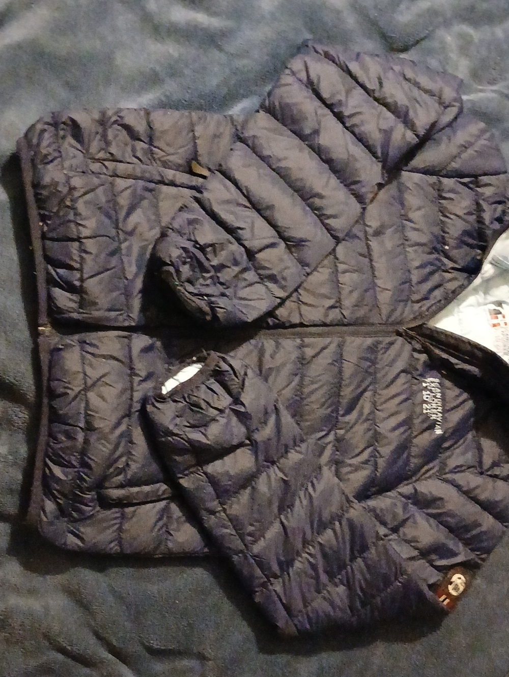 Kids Navy Quilted Puffer Jacket with Hood Down Insulation